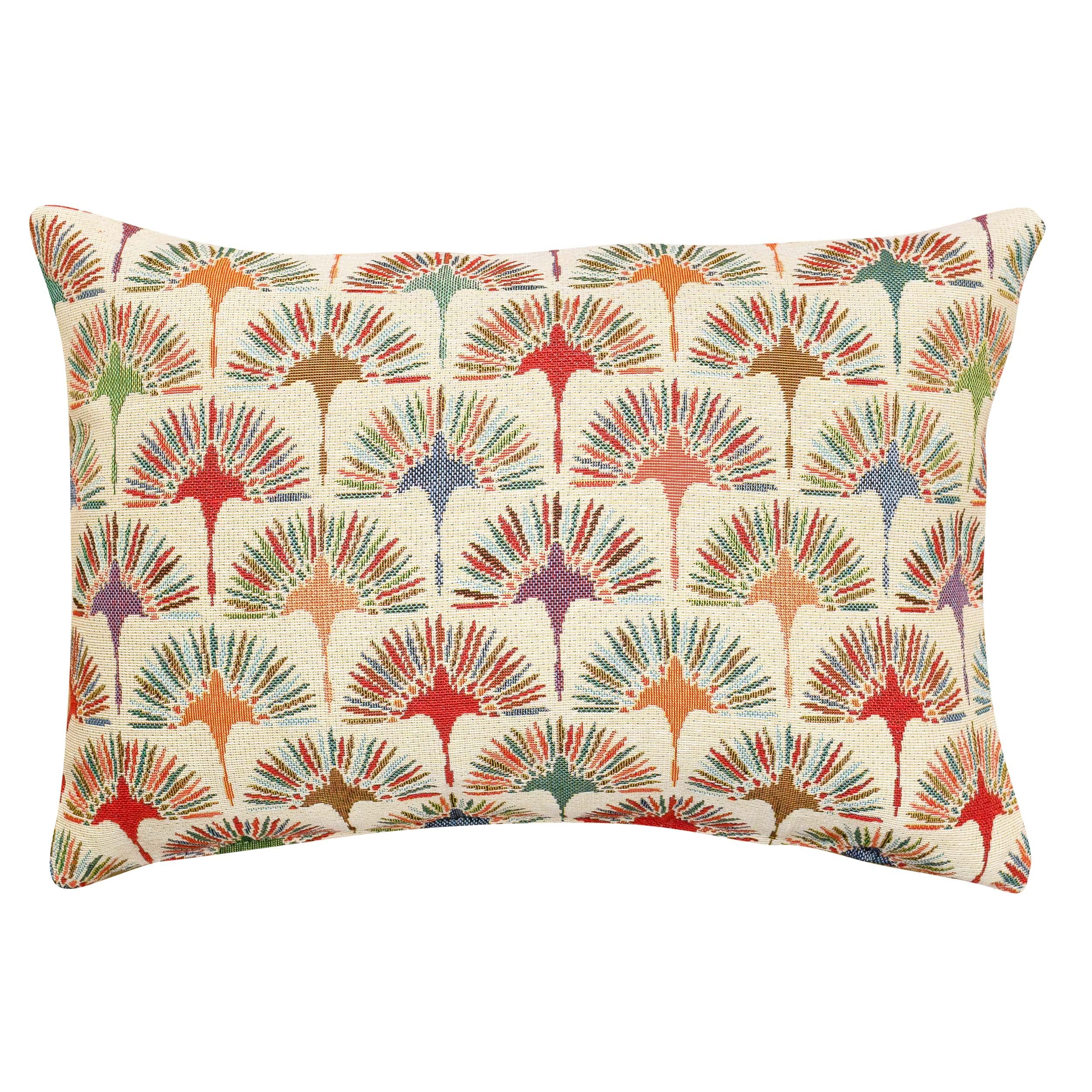 Linen Loft Multicoloured Retro Dandelion Tapestry Boudoir Cushion Cover. Double Sided. Heavyweight Fabric. Geometric Floral Design. 17x12 Rectangle Cover Only.