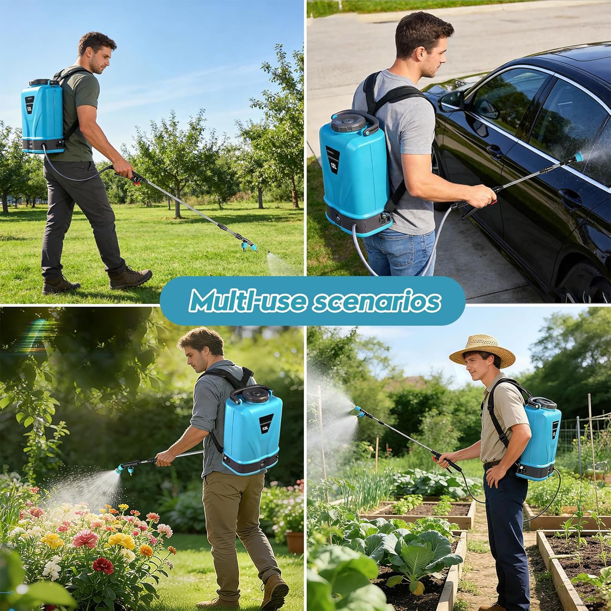 Fumigadora De Mochila Eléctrica con Batería De 12l, Pulverizador De Jardín Eléctrico con Mochila con 5 Boquillas De Niebla, Lanza Larga Retráctil para Césped, Jardín Y Patio