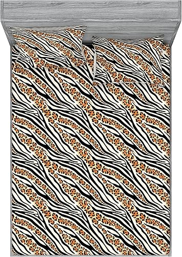 Miniatura 10 de Ambesonne Geometric Fitted Sheet & Pillow Sham Set, Minimalist Vibe Retro Pattern of Waves and Circles Scandinavian, Decorative Printed 3 Piece Pale