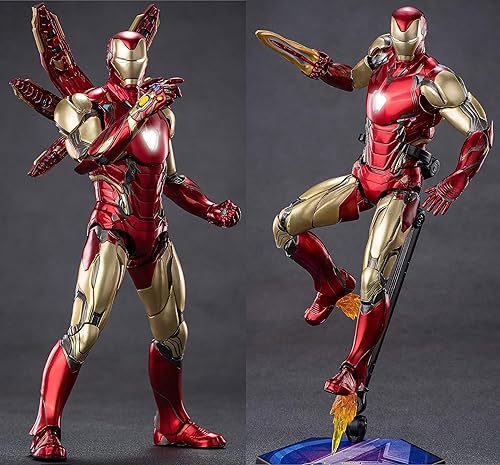 Miniatura 3 de MK85Ironman - Figura de acción de 7 pulgadas, luz con pecho y ojos, pintura metálica, modelo coleccionable, 20 articulaciones móviles con accesorios
