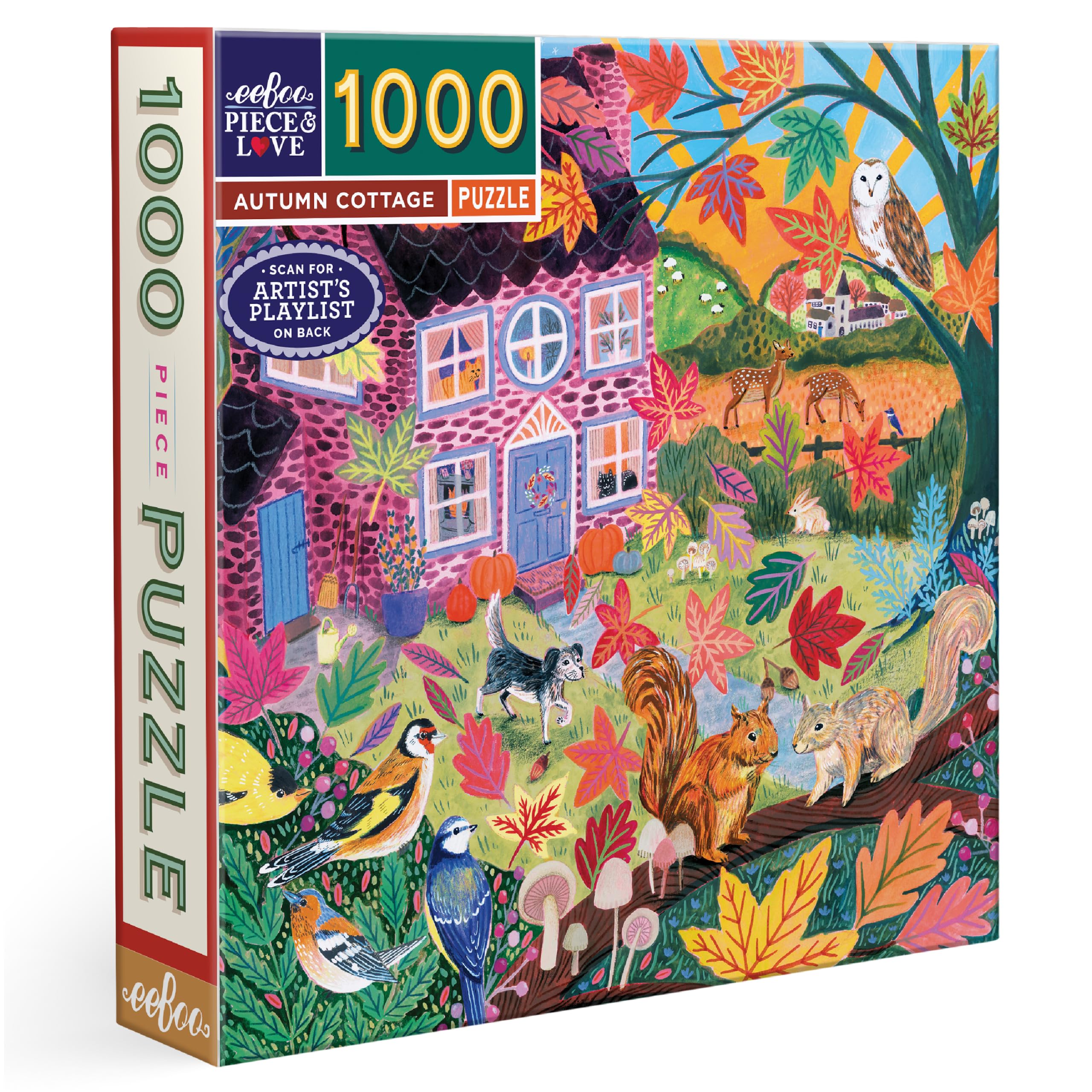 eeBoo Autumn Cottage 1000 Piece Square Jigsaw Puzzle, 23" x 23" โ image 1