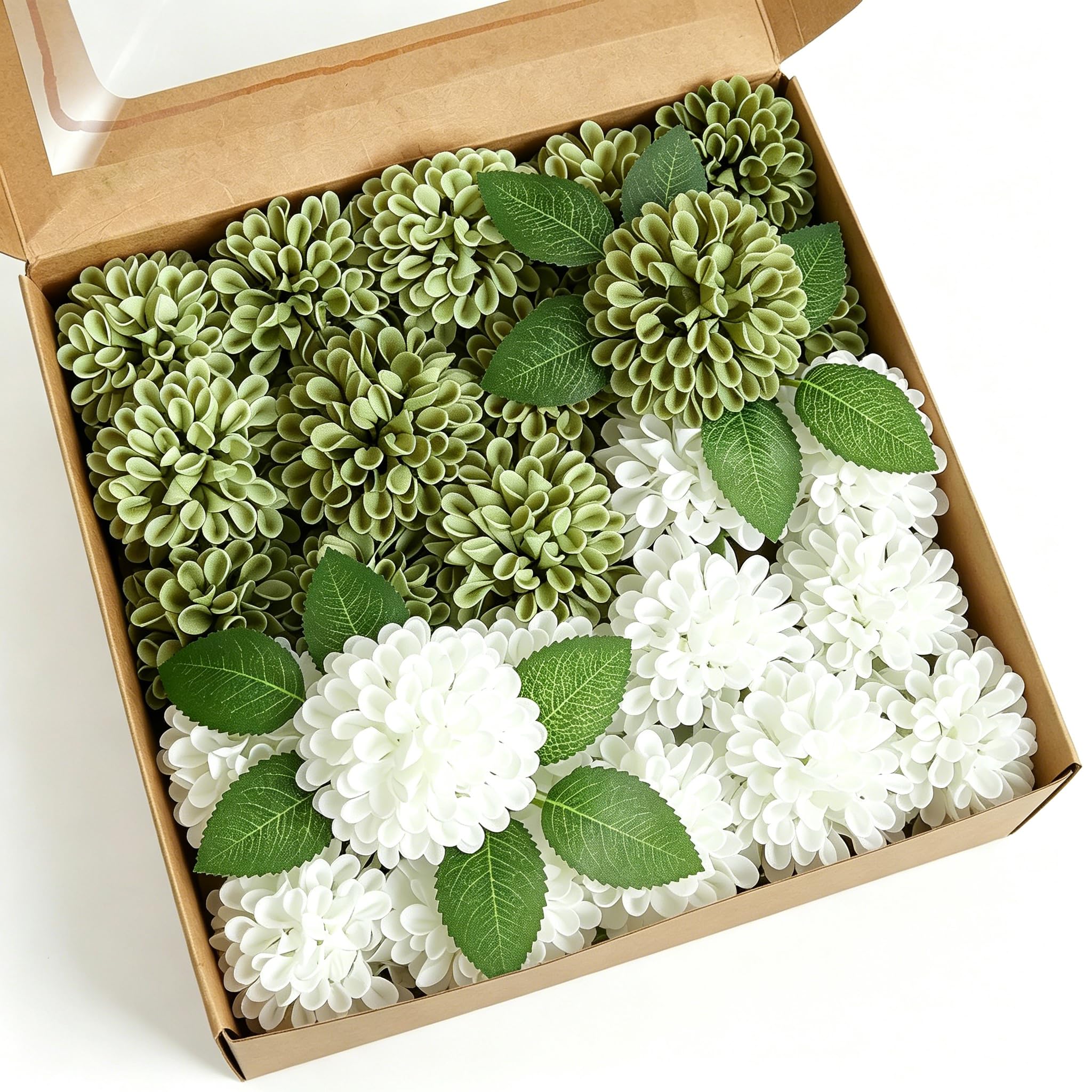 Artificial Flowers, 25pcs Elf Green and White Artificial Rose for DIY — image 1