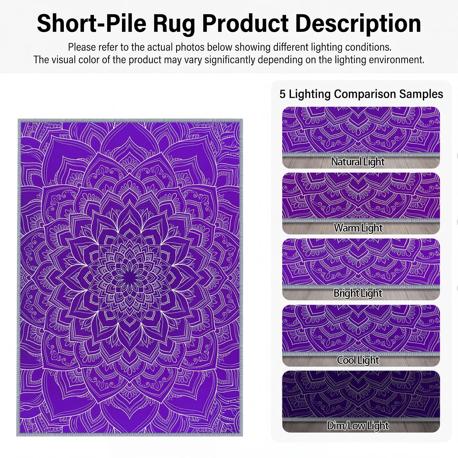 Bohemian Wohnzimmer Teppich 100 x 160 cm, Waschmaschine Geometrisches Blumenmuster Lila Mandala Schlafzimmer Weicher rutschfest Design Teppiche für Küche Esszimmer Büro Bereich Dekor