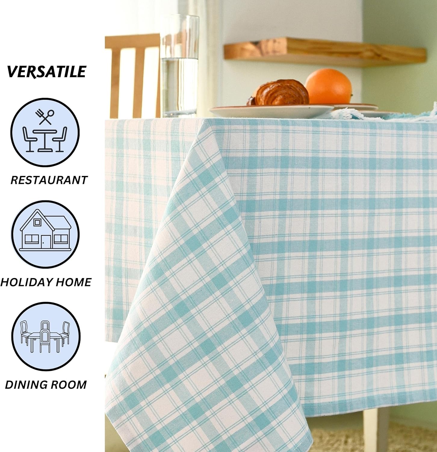 Folkulture Table Cloth 60" x 120", 100% Cotton Rectangular Tablecloth for Home Decor, Blue Farmhouse Tablecloth or Modern Outdoor Table Cover for Kitchen Decor (Aqua Plaid)