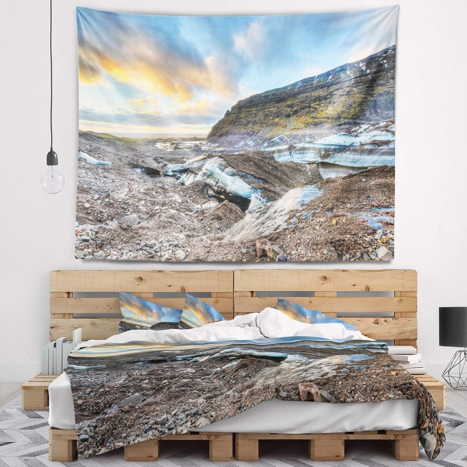 Designart ' Vatnajokull Glacier Trail Iceland' Seashore Tapestry Blanket Décor Wall Art for Home and Office, Created On Lightweight Polyester Fabric x Large: 92 in. x 78 in
