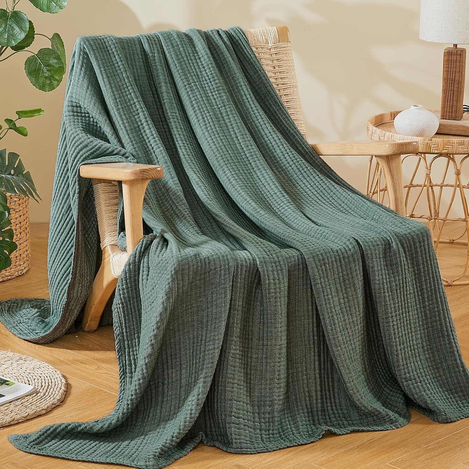 EMME Manta de Muselina de 150 x 200 cm, Tejido Melange de 4 Capas, Certificado Oeko-Tex, Manta Suave y Manta de algodón para sofá y Cama