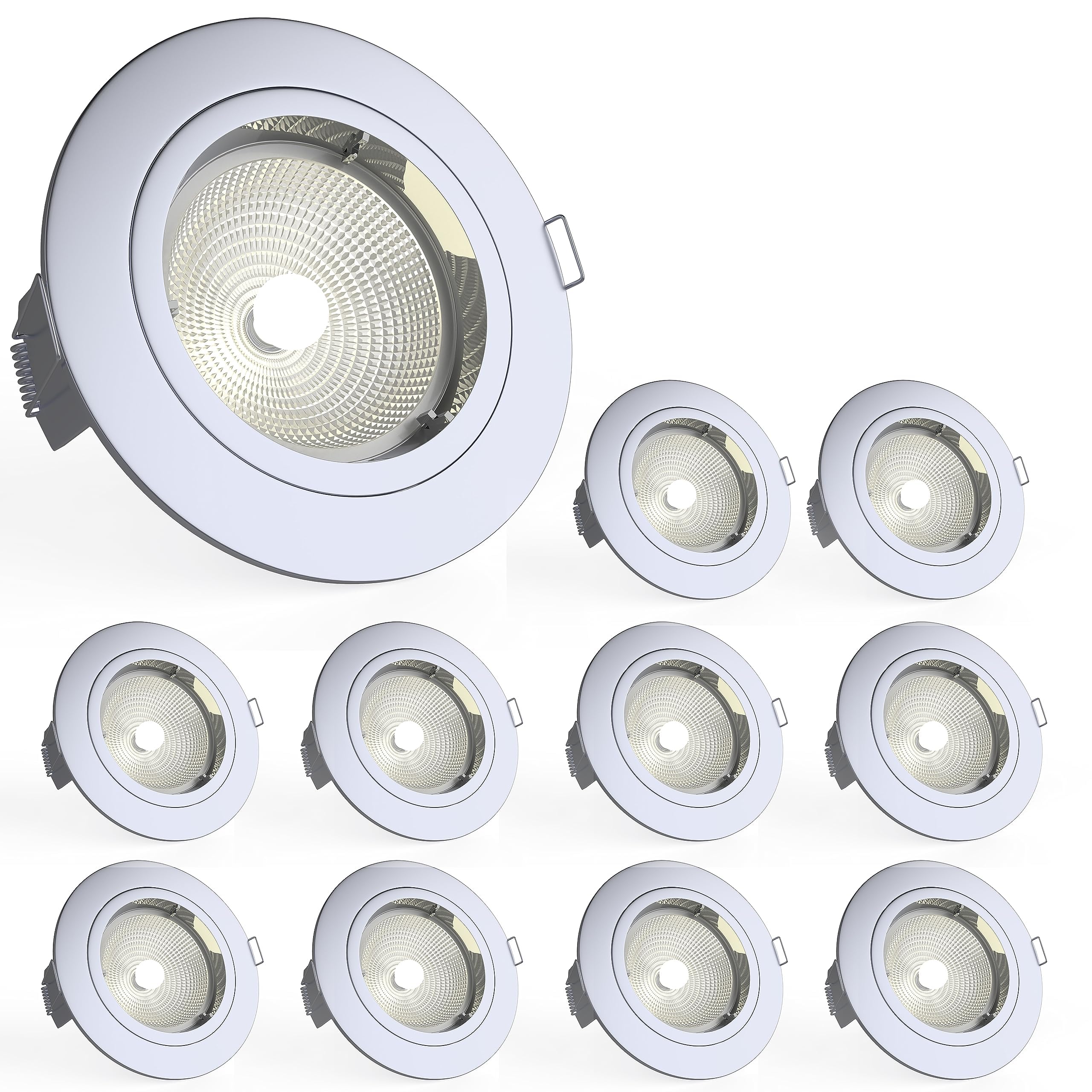 National Lighting Recessed Lighting - Mains Powered LED Spot Lights Downlights for Ceiling - IP20 Rated GU10 Fitting for Halogen or LED - Chrome Finish, Fixed Version – Pack of 10