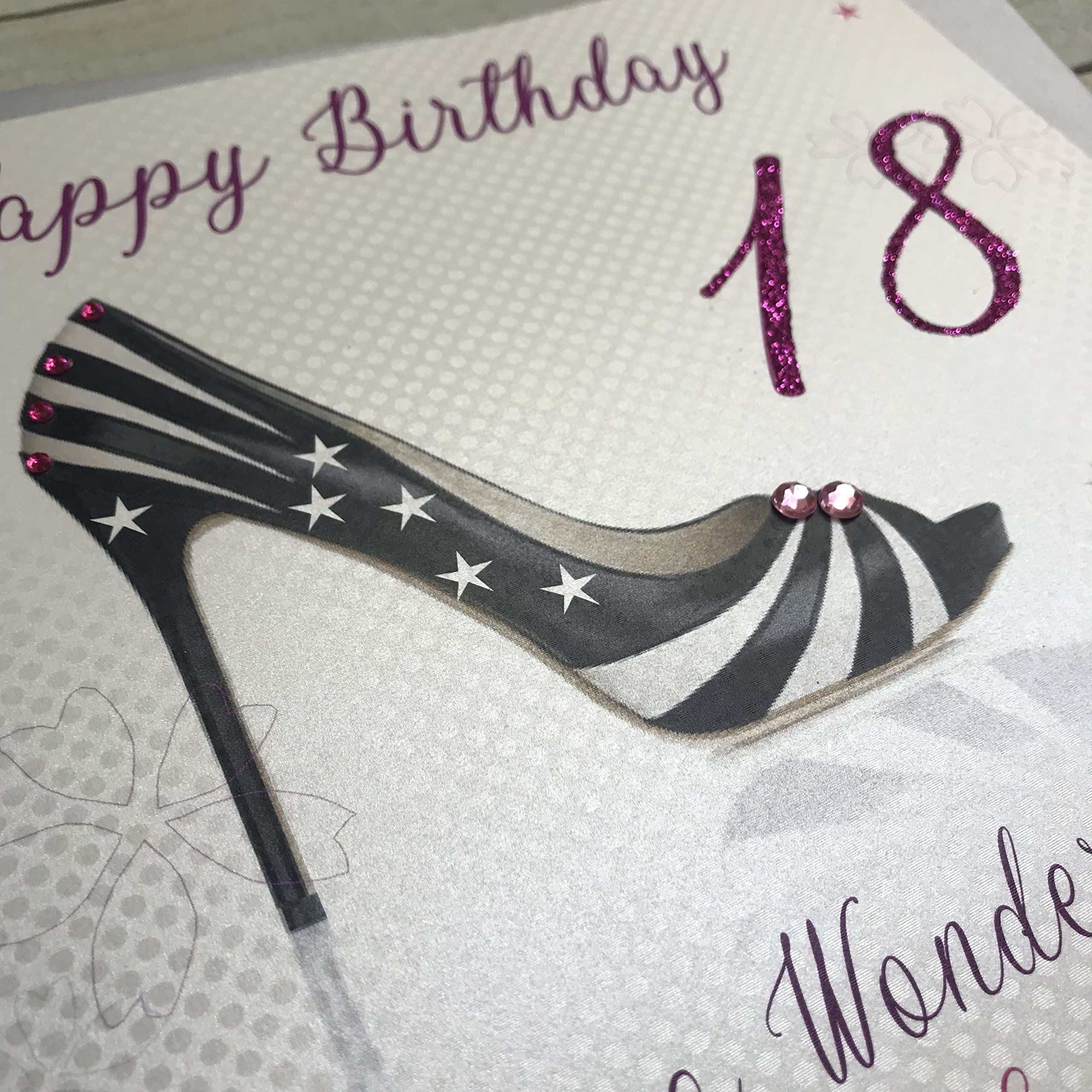 WHITE COTTON CARDS Geburtstagskarte '18' – Handgefertigt, 22x22 Cm, Mit Strass & Glitzer, Inkl. Umschlag