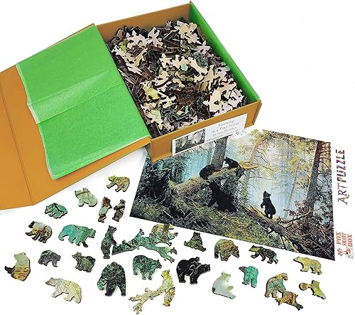 Miniatura 6 de Rompecabezas de madera para adultos, fabricado en los Estados Unidos por FoxSmartBox - 390 piezas - Morning in a Pine Forest