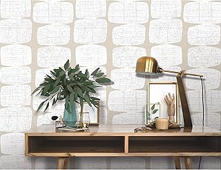 RoomMates RMK12347PL Mid-Century Beads Peel and Stick Wallpaper, Tan, White