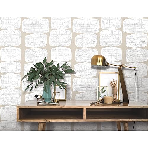 RoomMates RMK12347PL Mid-Century Beads Peel and Stick Wallpaper, Tan, White