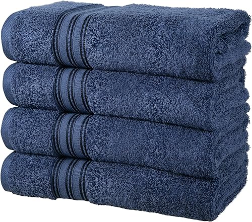 ERINA Juego de 4 toallas de baño de algodón de lujo pesadas GSM de 27 x 54 pulgadas, 100% algodón peinado hilado en anillo altamente absorbentes,