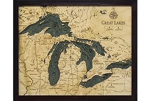 3-D Nautical Wood Chart of the Great Lakes