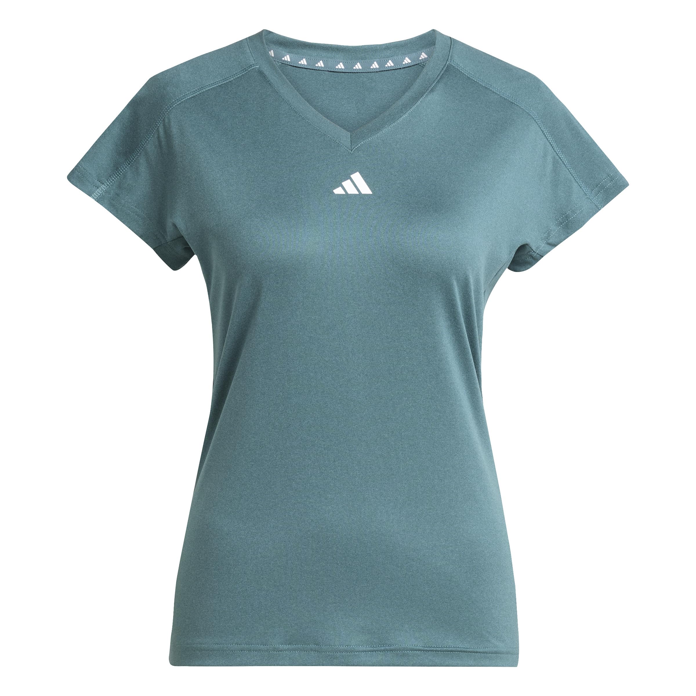adidas Donna AEROREADY Train Essentials Minimal Branding V-Neck Tee, Preloved Teal/White, XXS