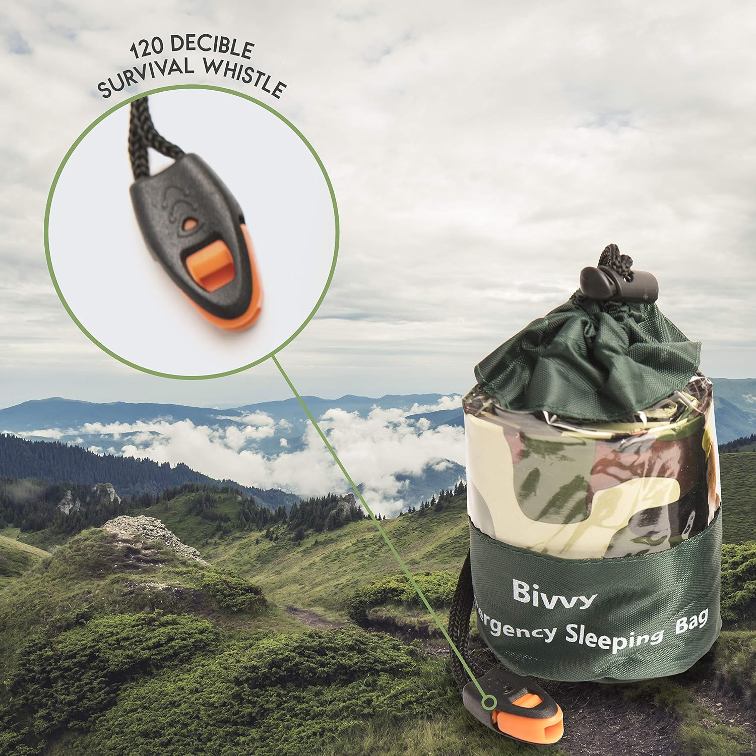 Q's INN Bivy Sack Emergency Sleeping Blanket Compact and Lightweight Bag. Use as Survival Sleeping Bag Mylar Survival Blanket. Water and Wind Proof Includes Whistle, Paracord Bracelet