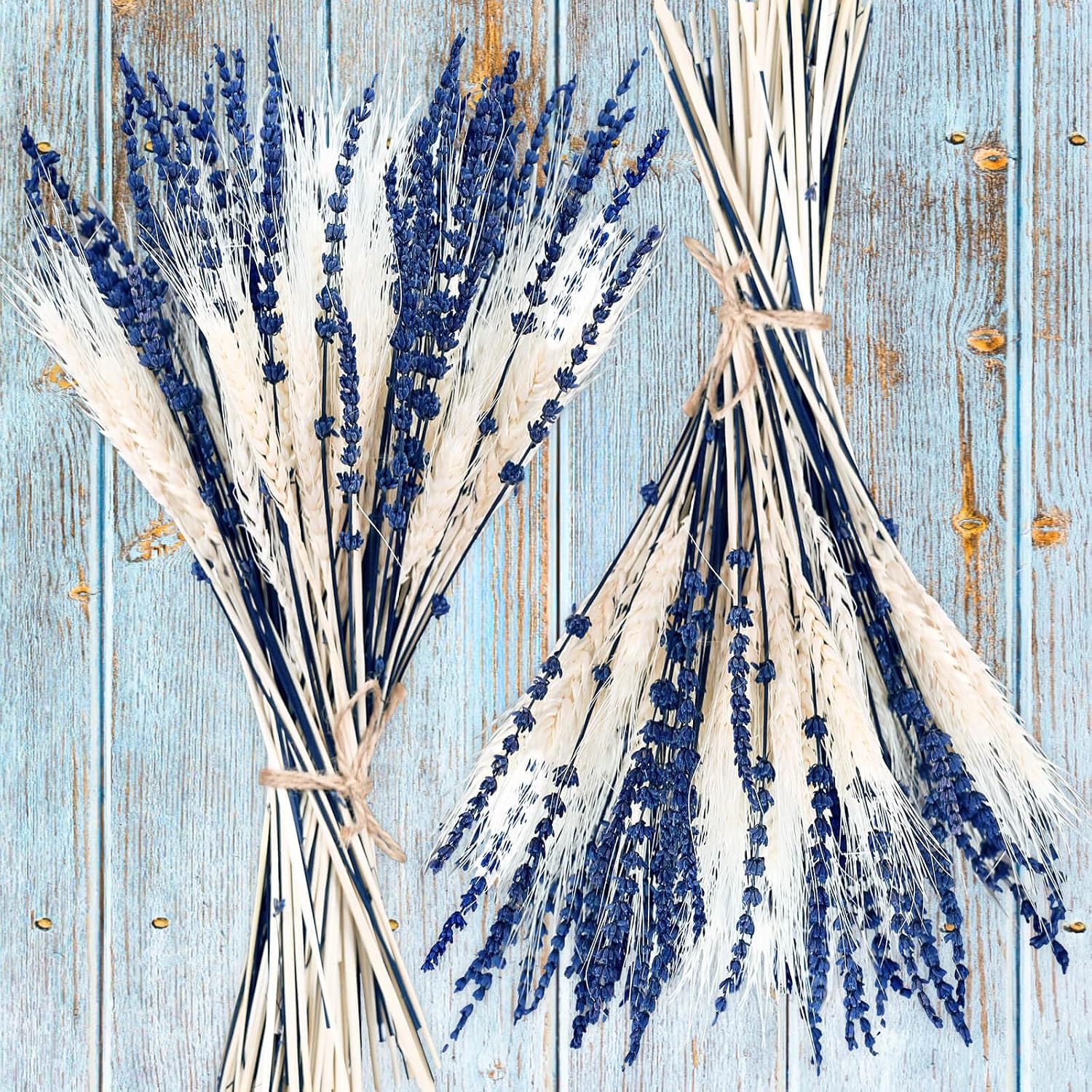 2 Pack Dried Lavender & Wheat Flowers Bundle, 17'' White and Blue Flowers