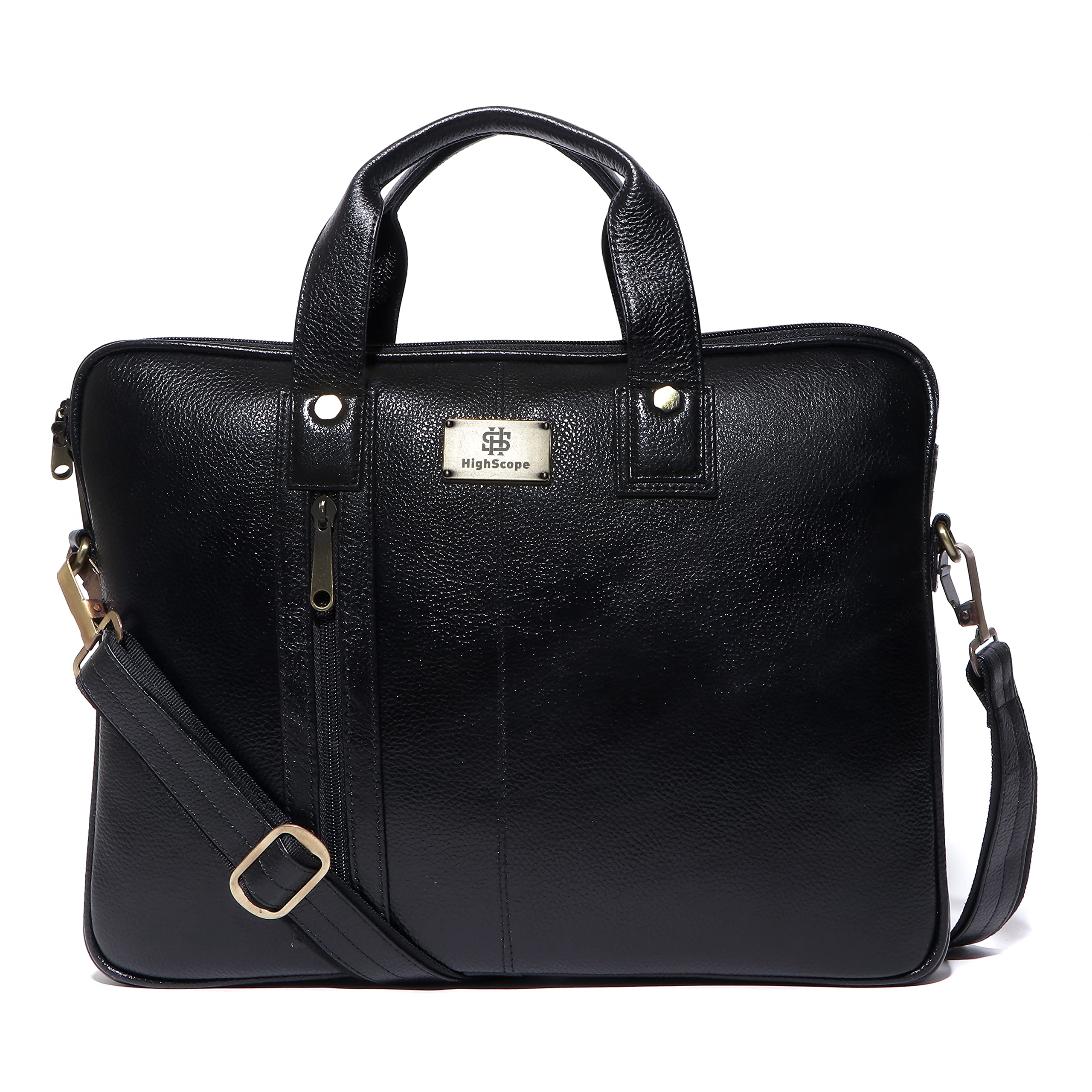 HIGHSCOPE Men & Women Brown Genuine Leather Office Messenger Bag Laptop Bag. (Black)