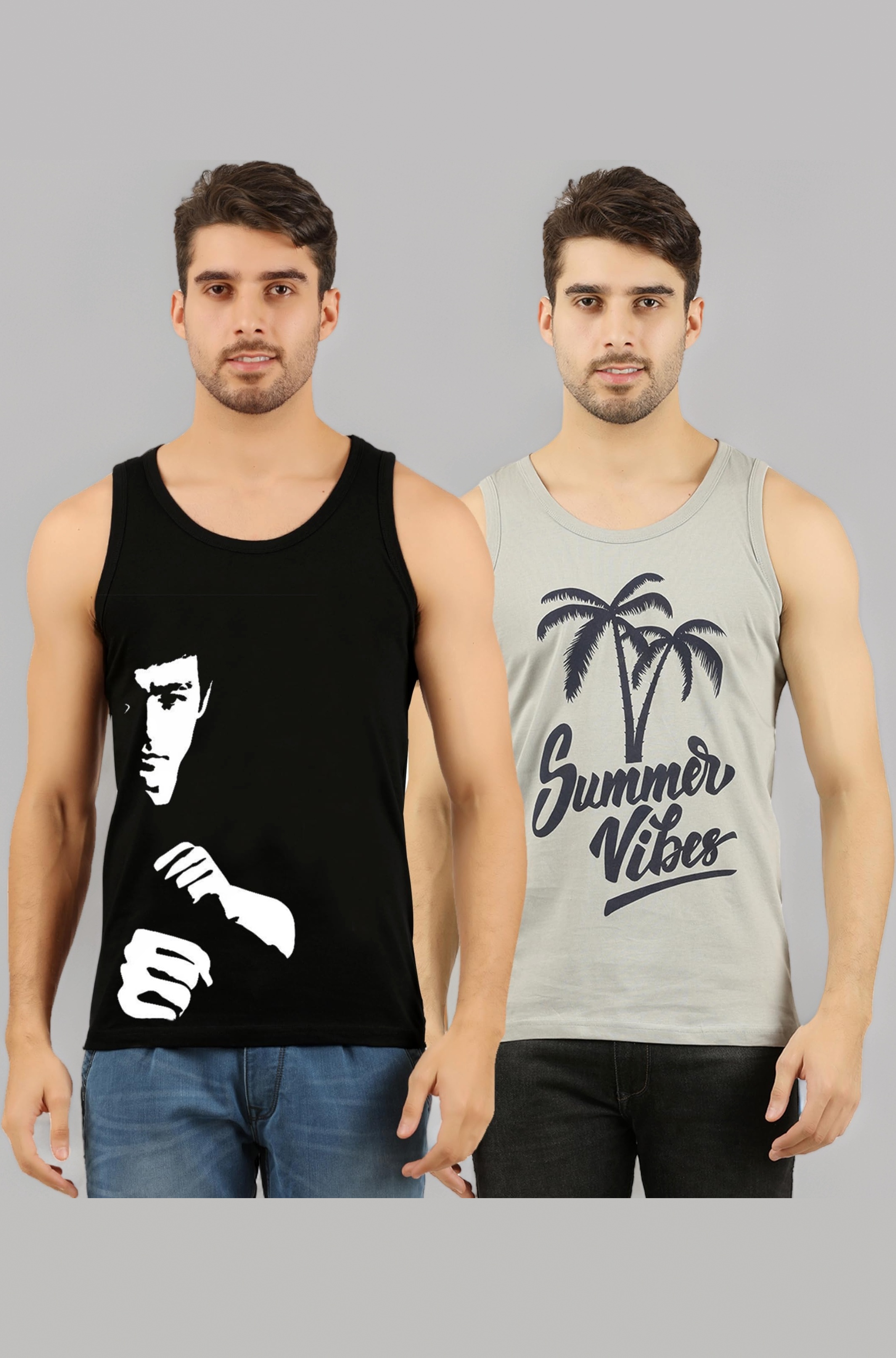 THE ARCHER Men's Cotton Printed Vest (Pack of 2)