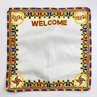 Yasamazing Cotton Bride's and New Born Baby Welcome Embroidered Kutchi Working Modern Welcome Footprint Handprint Cloth Kanku Pagla Rumal Pack of 1 (Square)