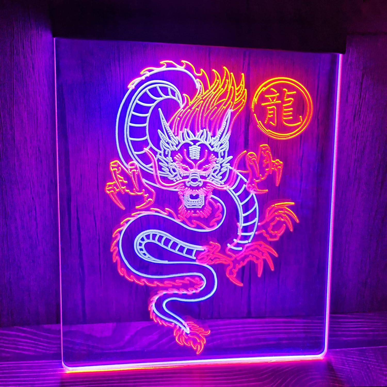 MiMaik Japanese Dragon 龍 Neon Sign Art Wall Decor, Handmade Anime LED Light Signs for Home Room Decor Display Dual Color 12"x16"(Red & Blue)