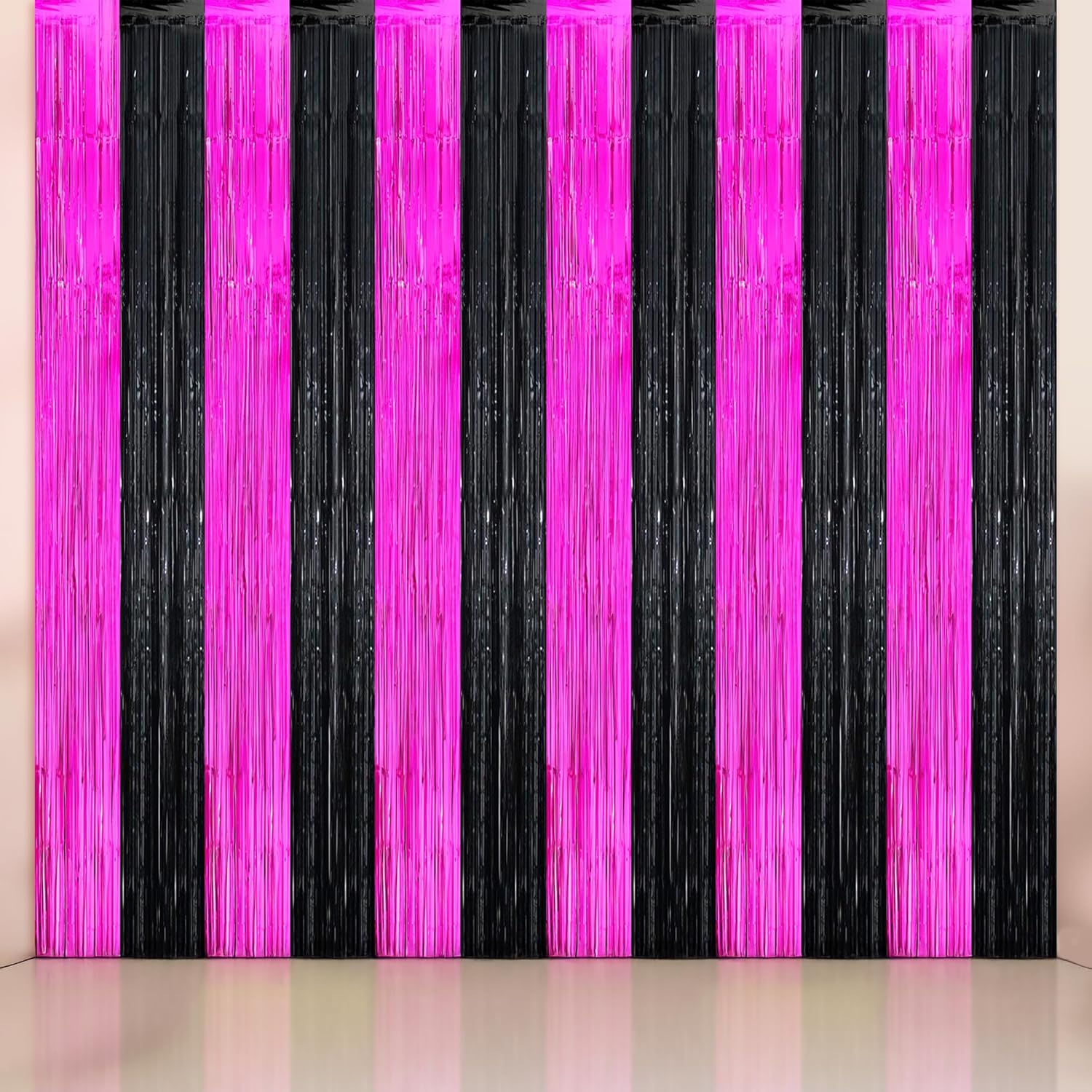 KatchOn, Large Pink and Black Foil Fringe Curtain - Pack of 2, Streamer Backdrop for Valentines Day Decorations, Black and Pink Backdrop for Galentines Day Decorations, Bachelorette, Birthday Decor