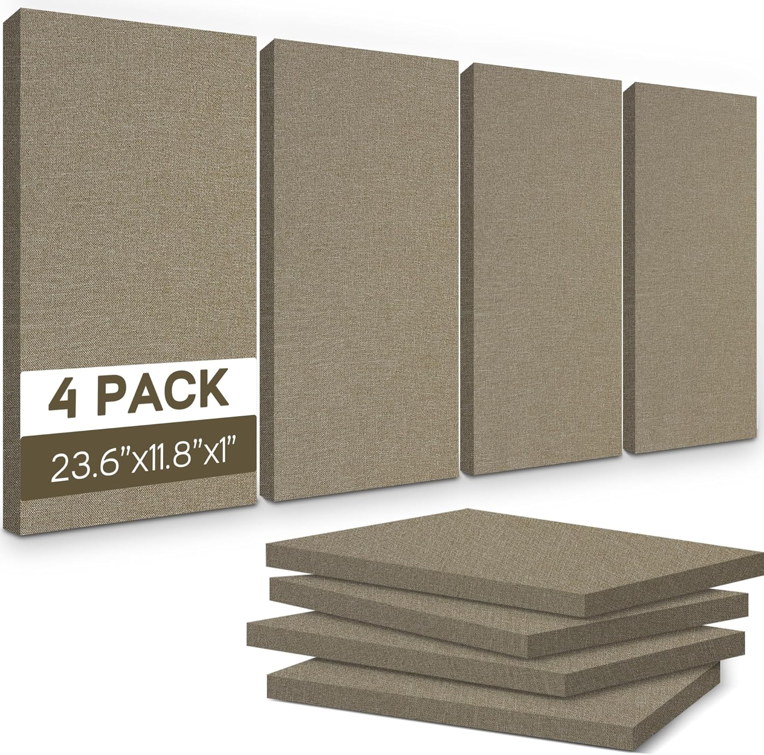 BUBOS 4 PCS Acoustic Panels,23.6''x11.8'' Fabric Soundproof Wall Panels,Self-adhesive Sound Absorbing Panels for Studios, Office, Home Theater,Fabric-Clad Jute