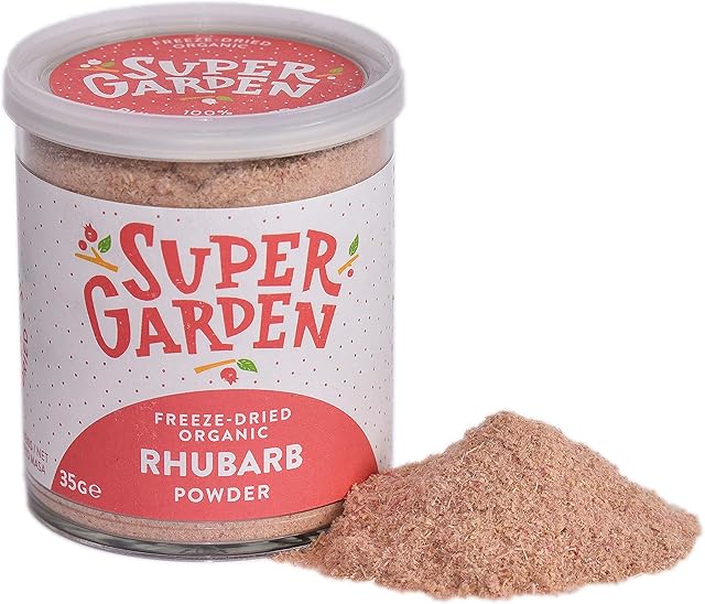 Super Garden Suszony liofilizowany proszek rabarbaru  smakowy, 100% naturalny, liofilizowany rabarbar  proszek owocowy do smoothie, deserów i wielu innych  bez dodatku cukru  od Super Garden (35 g)