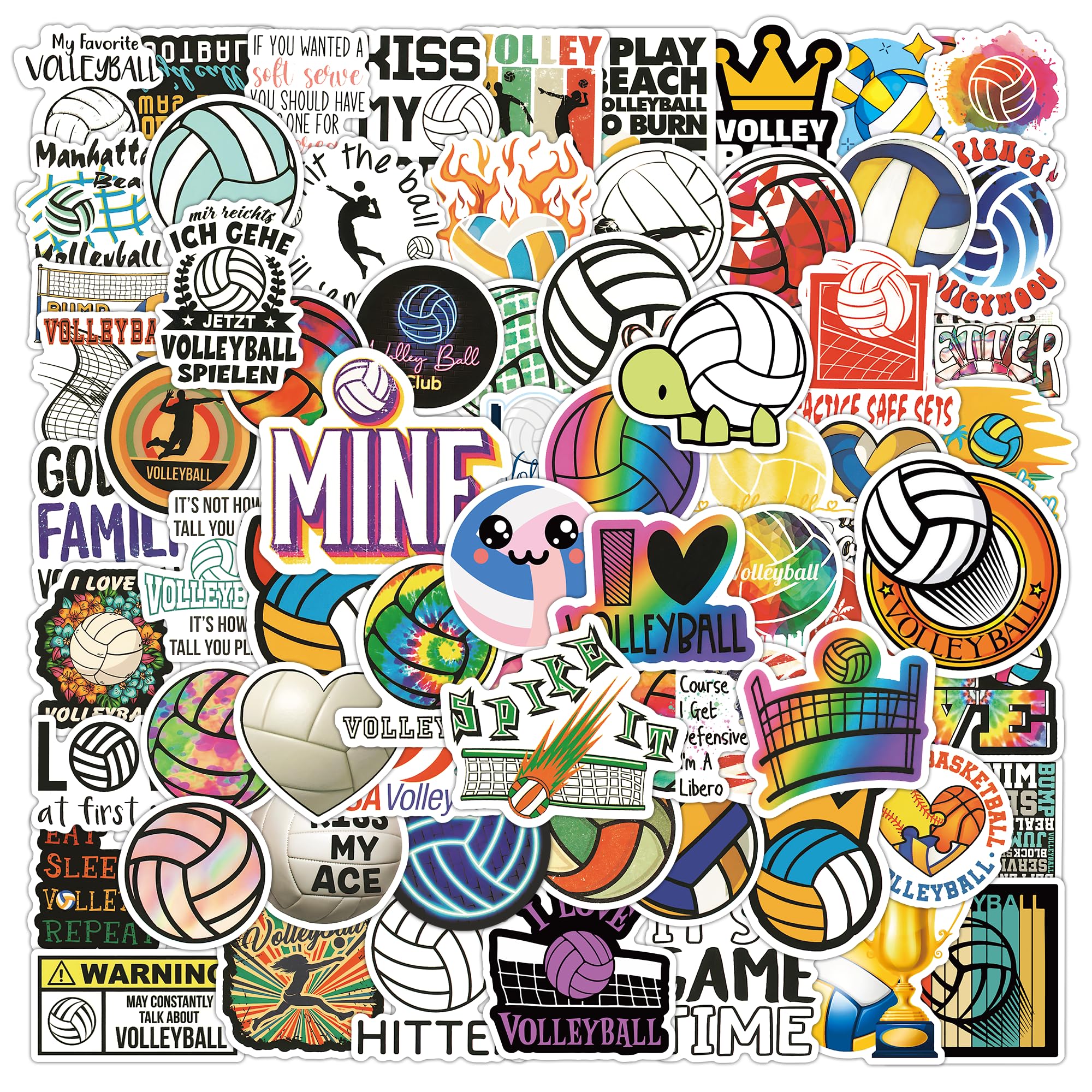 Volleyball Stickers 100PCS, Motivational Volleyball Decals Waterproof Vinyl for Water Bottles,Volleyball Sticker for Luggage, Teaching Incentives,