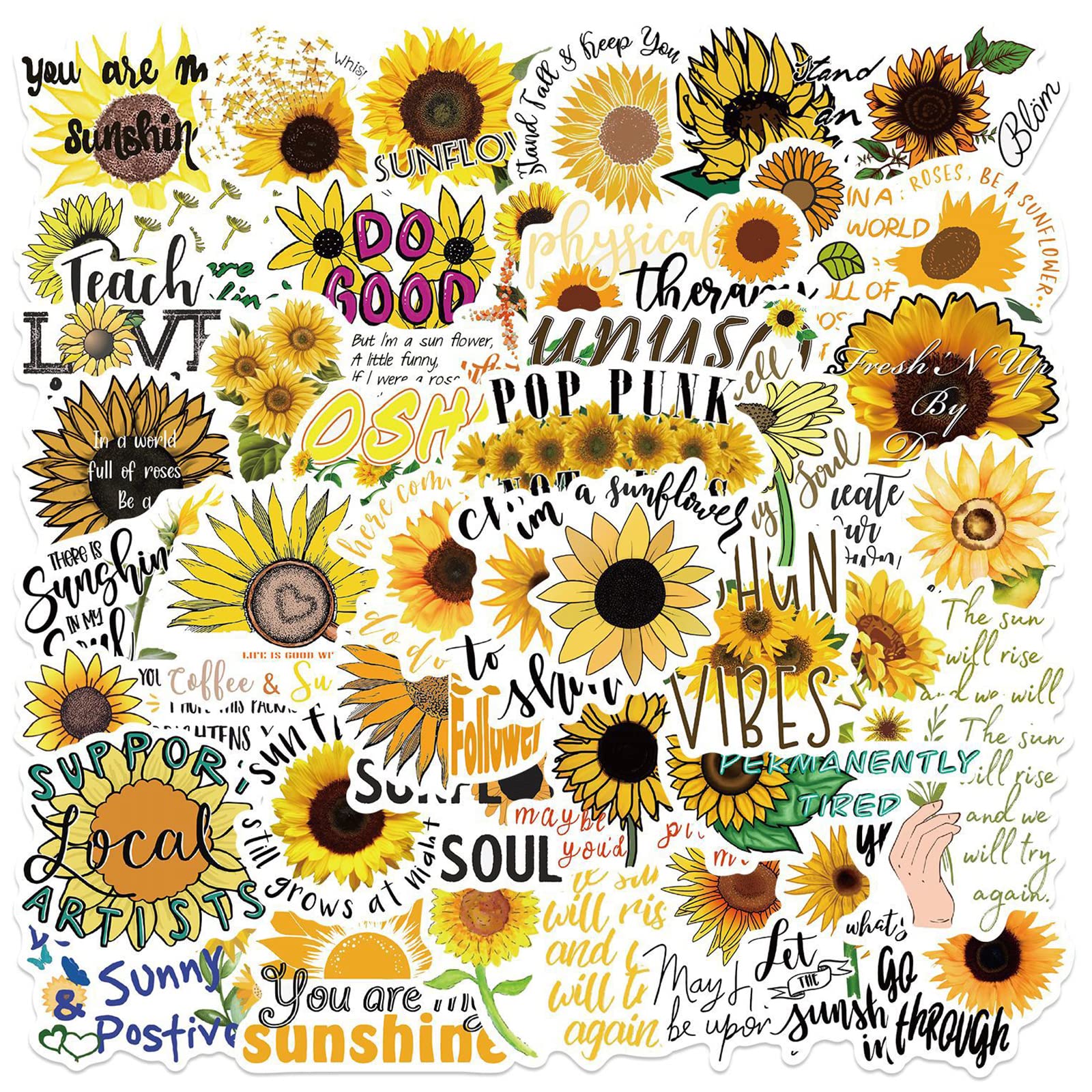 かわいいひまわりステッカー50枚セット防水美学用ヒマワリシール 太陽の花 菊 ノート切り入れ簿日記 DIY ステッカー青少年女の子ファッションシールノートパソコン 携帯 スケートボード 旅行ステッカー