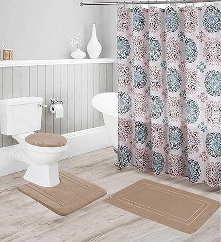 Miniatura 7 de Better Home Style Juego de 16 alfombras de baño antideslizantes de espuma viscoelástica en relieve, color sólido, con diseño moderno, incluye