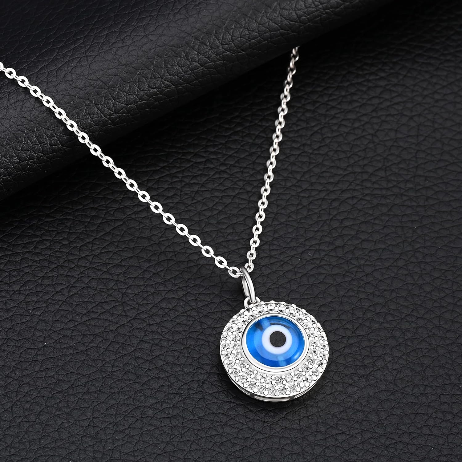ELEGANZIA Blue Evil Eye Necklace for Women Sterling Silver Cubic Zirconia Turkish Eye Pendant Third Eye Necklace Lucky Evil Eye Necklace Charm Protection Jewelry Amulet Adjustable 18"-20" - Image 6
