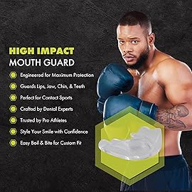 DAMAGE CONTROL High-Impact Mouth Guard - Sports Mouthguard for Boxing, Football, Hockey, Lacrosse & Basketball, Protects Teeth & Jaw, Protective Mouthpiece for Adults & Youth (Youth, Clear 2.0)