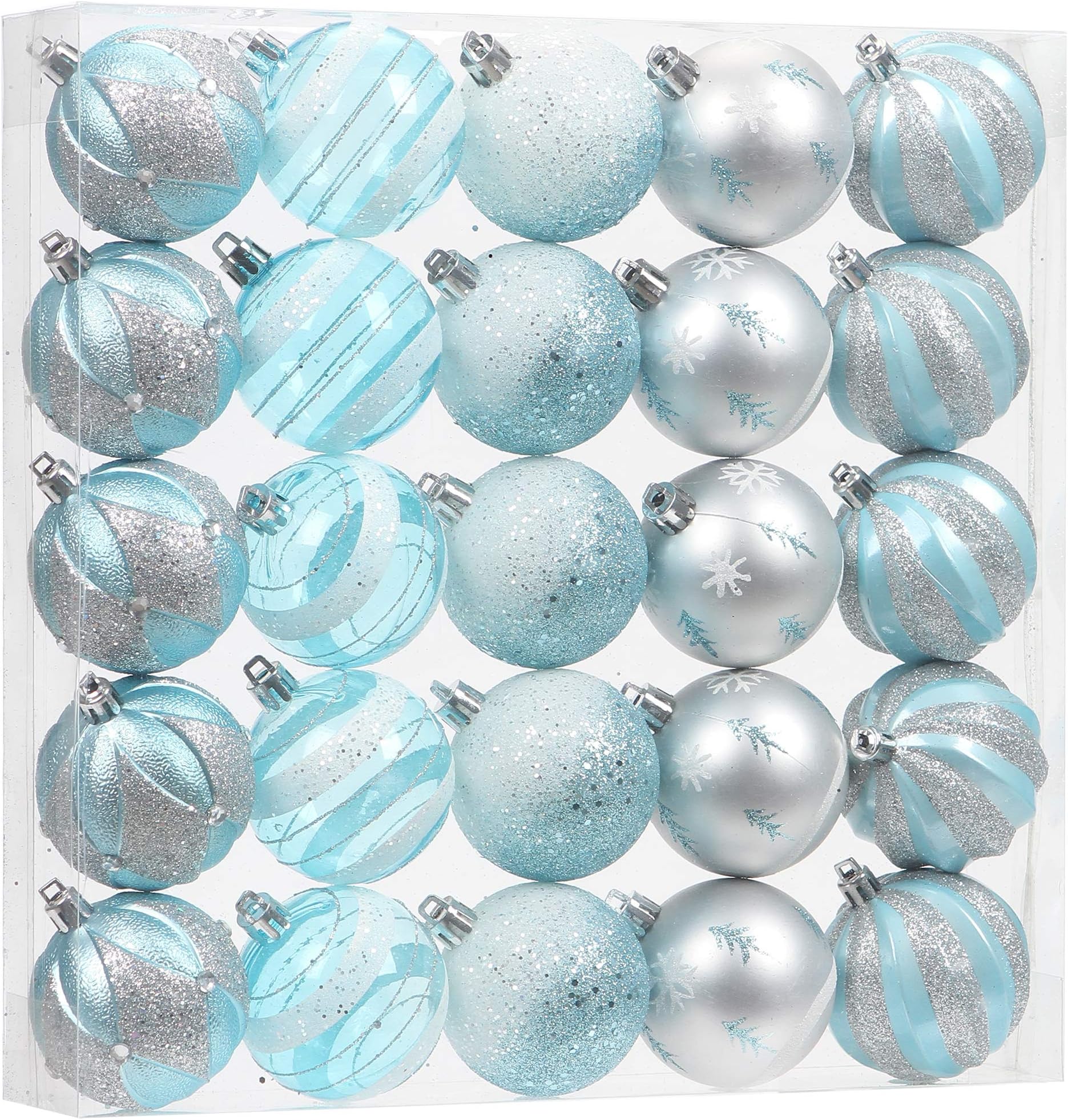 Sea Team 25-Pack Christmas Ball Ornaments with Strings, 60mm/2.36-Inch Medium Size Baubles, Shatterproof Plastic Christmas Bulbs, Hanging Decorations for Xmas Tree, Holiday, Wedding, Party, Babyblue