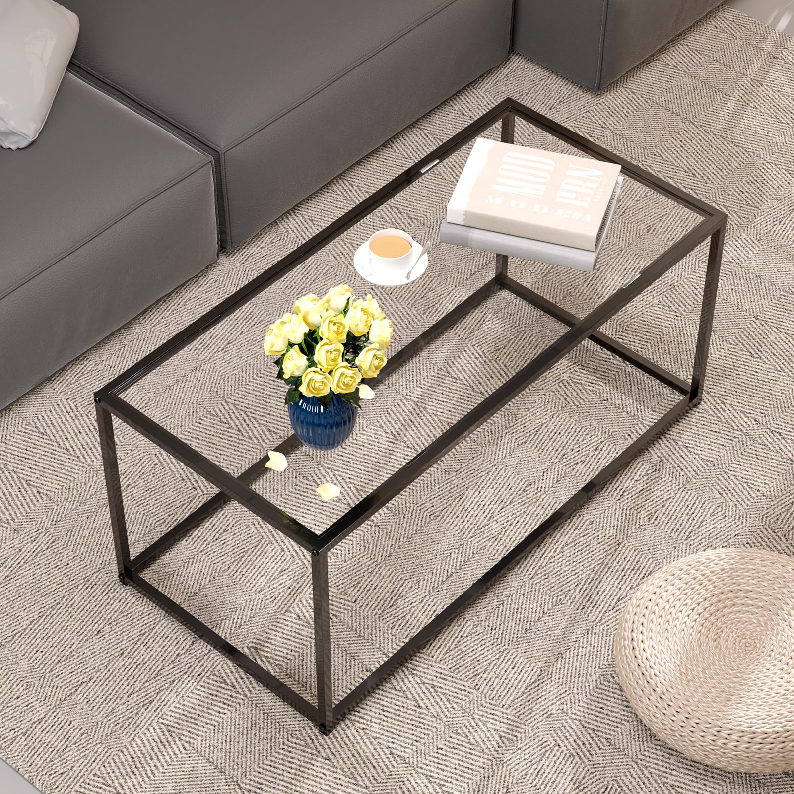 Best Rectangular Glass Coffee Table Picks for 2026 1 Easy Paws Glass Coffee Table Modern Center Table,Minimalist Coffee Table for Liv — product photo