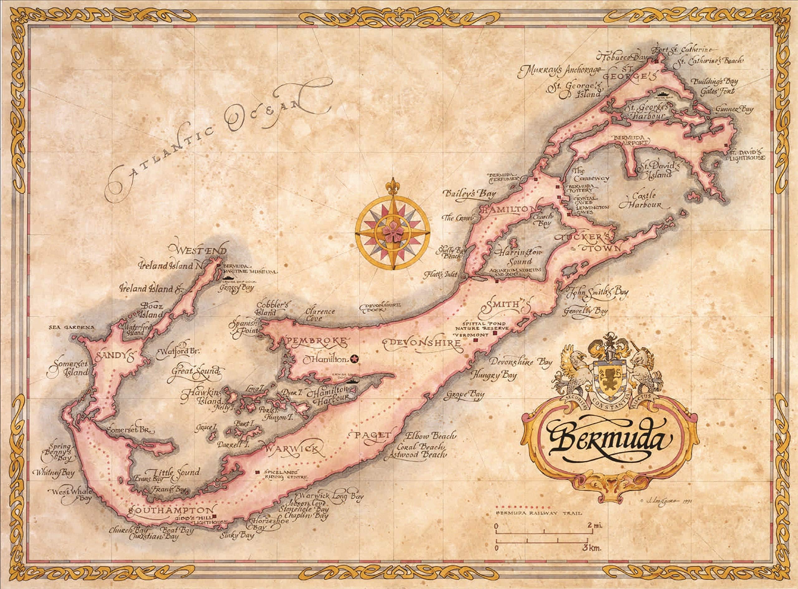One Treasure LimitedAntique Vintage Old World Bermuda Island Map