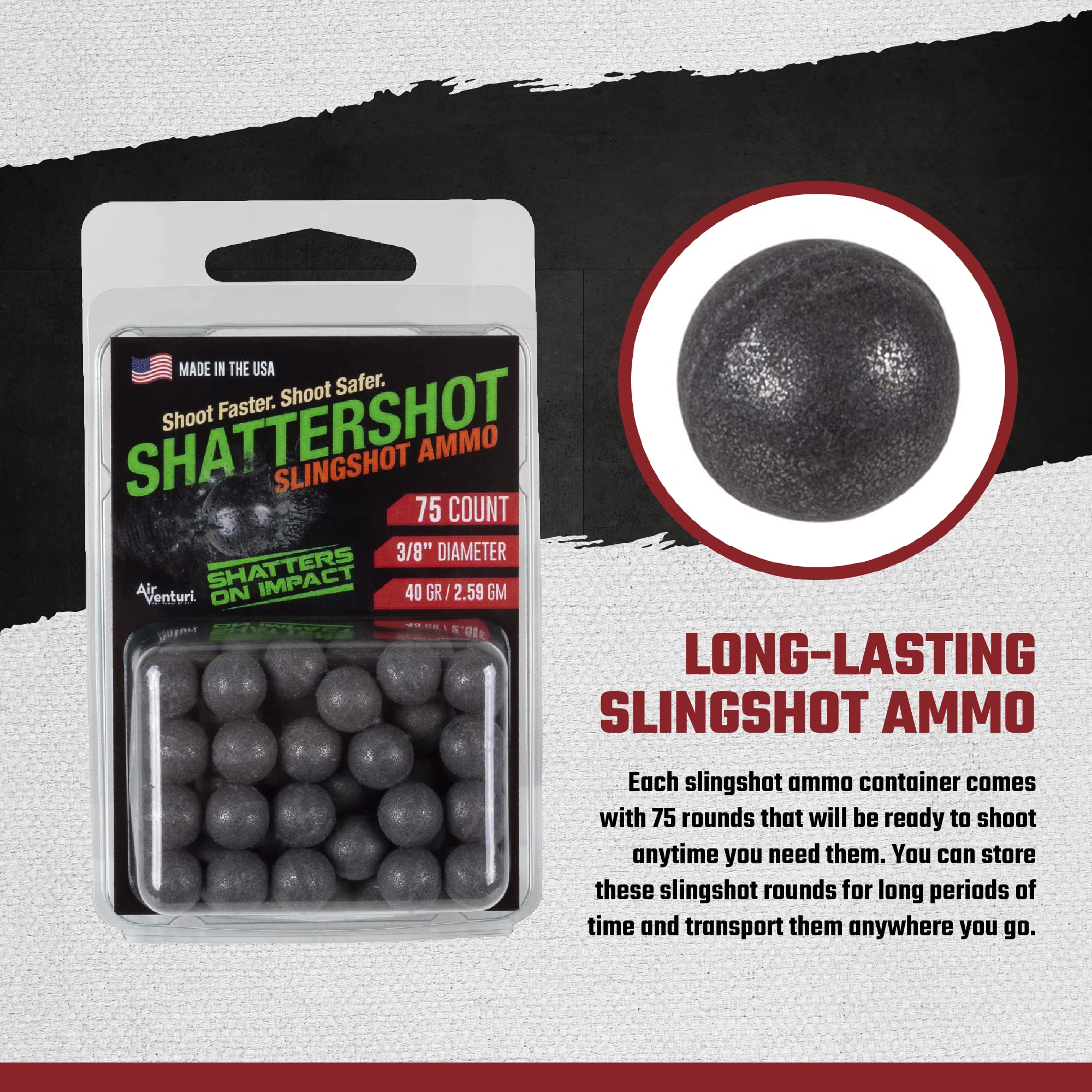 Pack of 75 x AIR VENTURI Dust Devil Shatter Shot 9.5mm 3/8" Slingshot Ammo ANTI RICOCHET, Grey - Image 4