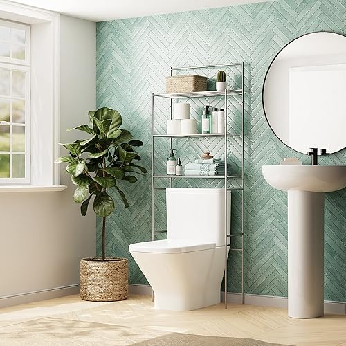 Miniatura 2 de Zenna Home Over the Toilet Storage Shelf Space Saver, Behind Toilet Bathroom Organizer and Storage, Metal Bathroom Organizer with 3 Shelves, Satin