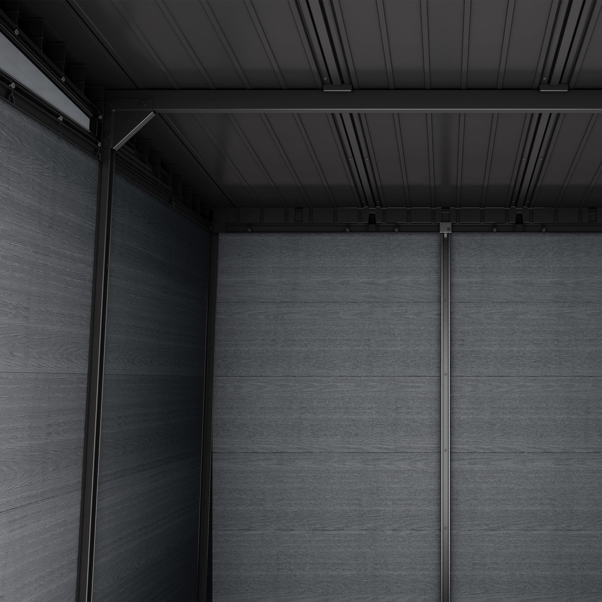 Keter Gerätehaus Newton 757, 223,8 x 230 x 246 cm, 4,4 m², schiefergrau, vielseitig nutzbar, mit Belüftung und abschließbarer Doppeltür