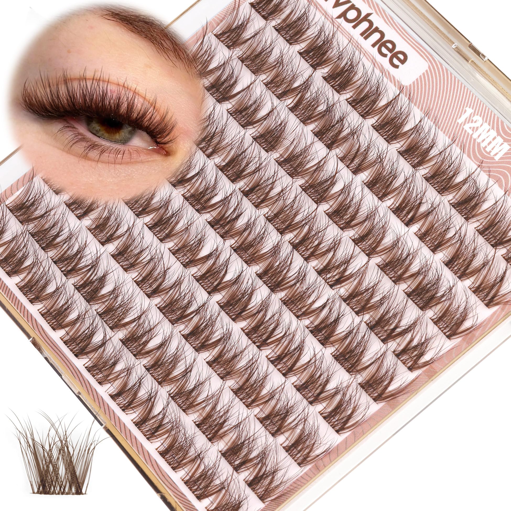 Photo 1 of Brown Lash Clusters 12MM Short Eyelash Clusters Wispy Individual Lashes 99 Pcs Cluster Lash Extensions Dark Brown Cluster Eyelashes Natural Daily Eyelash Individuals 3D Fluffing DIY Lash Pack