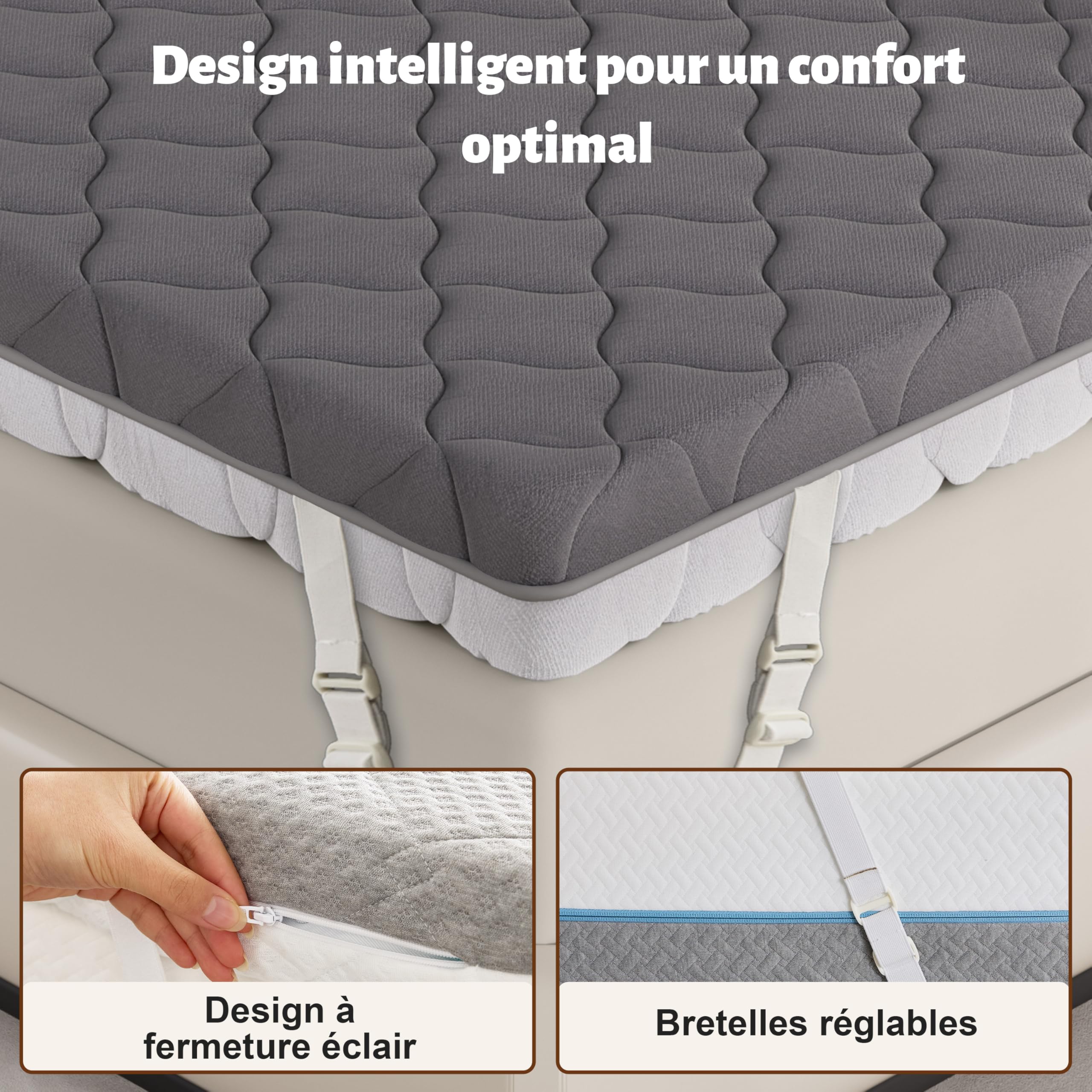Vipbear Surmatelas 180x200 cm H2&H3, Épaisseur 8 cm, Surmatelas Double Face en Mousse Mémoire à Gel, avec Conception Antidérapante, Certifié Oeko-TEX, Tissu Doux pour La Peau