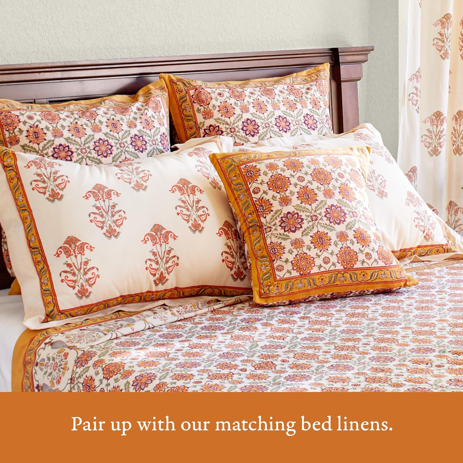Saffron Marigold Pillow Floral Orange Blossom, Quality Cotton, Fair Trade, Boho Bedding, Farmhouse Kitchen Style, Vintage Floral Design, 37 x 21 in
