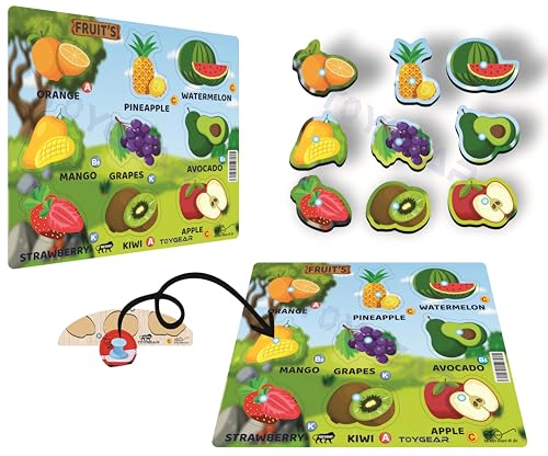 Image of Toygear Wooden Fruit Puzzle for Kids Learning Toys for Brain Training /jorky Cutting Puzzle for Home /School /Non-Toxic /Education Memory Games for Baby Boy and Girl 2+Years Old