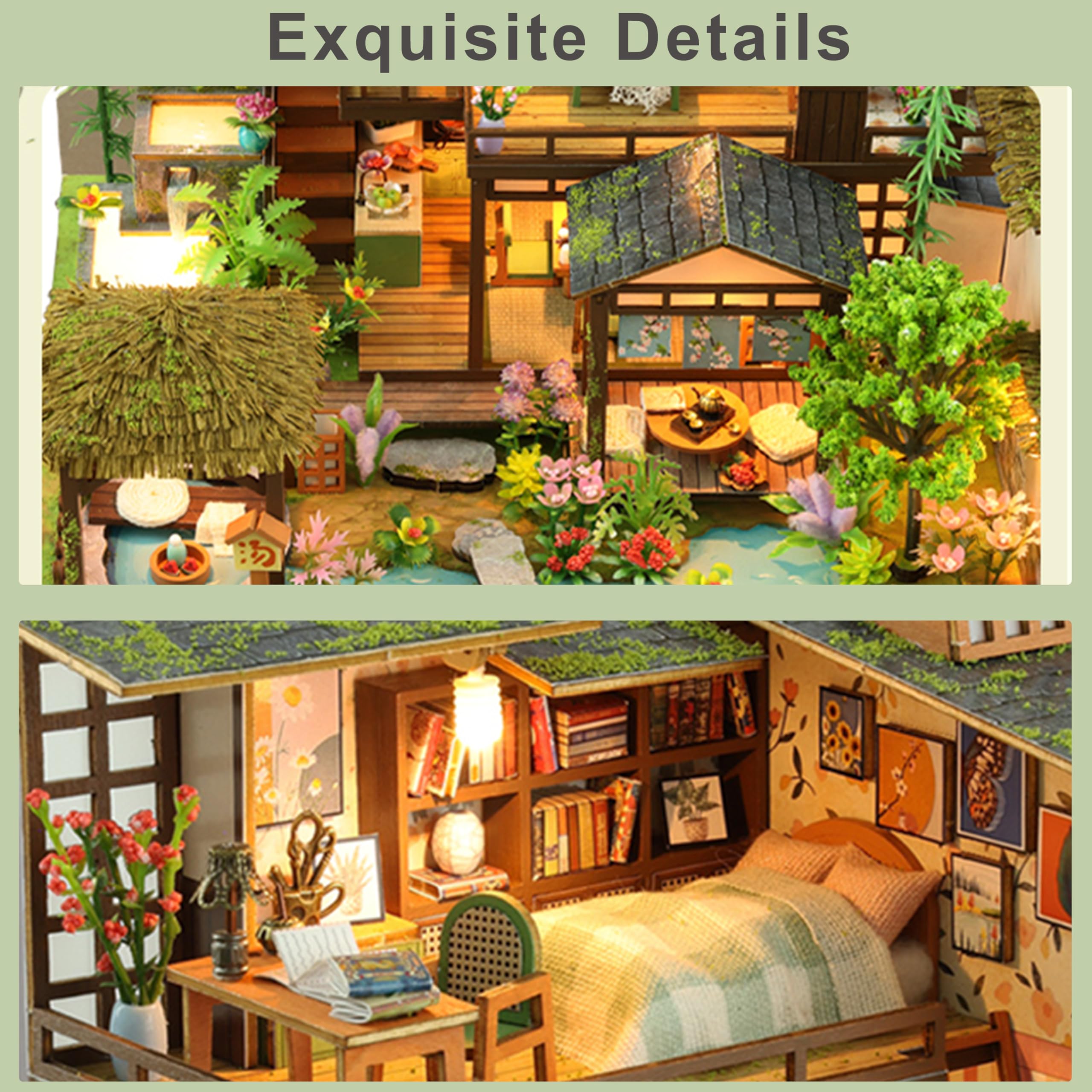 ISSEVE Miniaturhaus Bauset Tiny House Bauset Bambus Frühling Hof | Für Erwachsene, Mini-Haus-Bausätze, Miniatur-Bausatz, Puppenhaus-Kit, Bücherregal-Dekoration, Geschenke für Freunde Familie
