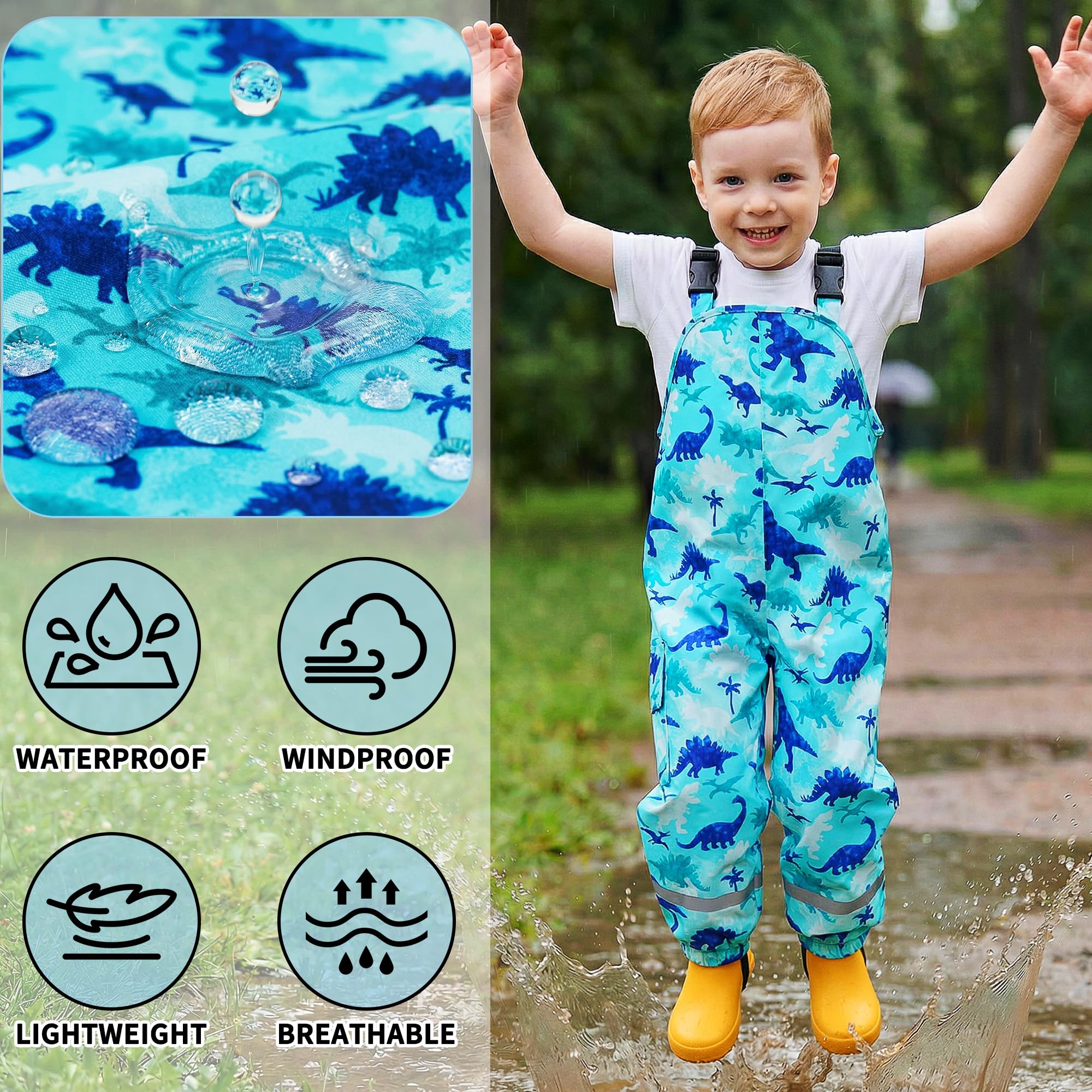 Pantalon de Pluie Filles Enfants Pantalon Imperméable avec Réfléchissantes Salopette Pluie Animal Modèle Pantalon de Boue Respirant Vêtements de Pluie pour d'extérieur Randonnée, 2-7 Ans