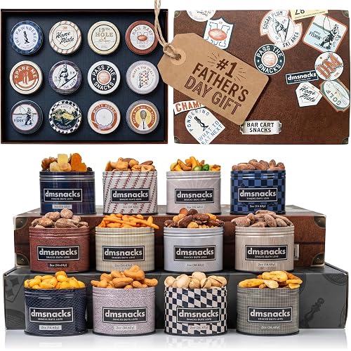 Snack Box Gift Basket for Men, Fathers Day Gift, Birthday Gift for Men, Women, Food Care Package, Unique Tins of Assorted Nuts, Snacks in Stunning Case - Treat for Men, Women, Dad, Friends, Family