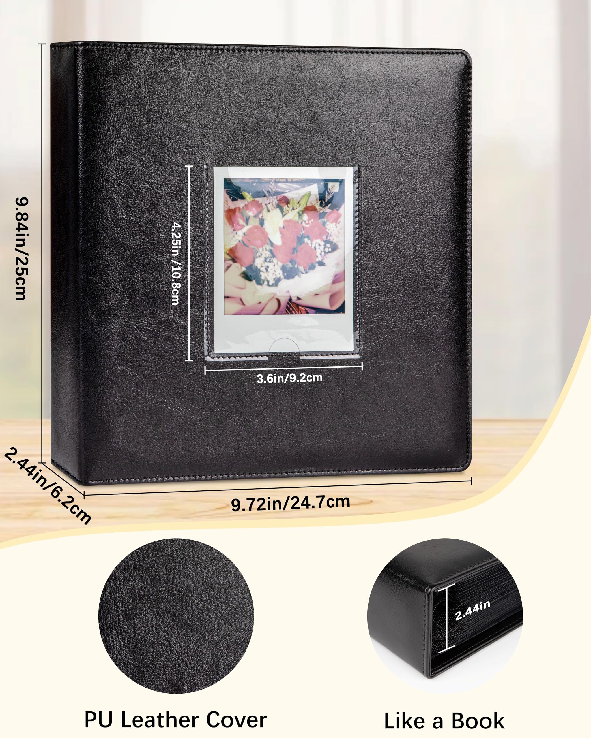 Album fotografico a 192 tasche per Fujifilm Instax Wide 300, adatto a fotocamere Polaroid OneStep/POP/Originals 600/SX70 da 3,5x4,5 pollici e album di pellicole i-Type(Nero)