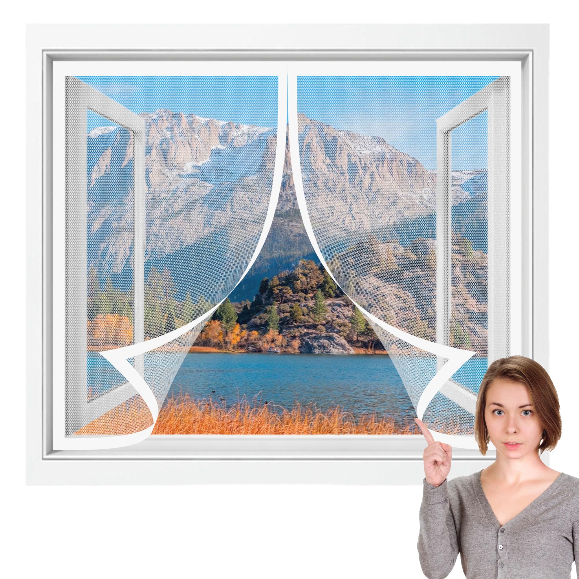 Window Fly Screen 130 x 85 cm Selfadhesive Tape Mosquito Net Window Insect Screen Mesh Excellent Ventilation While Blocking Bugs for Windows Doors and Patio Screens, White