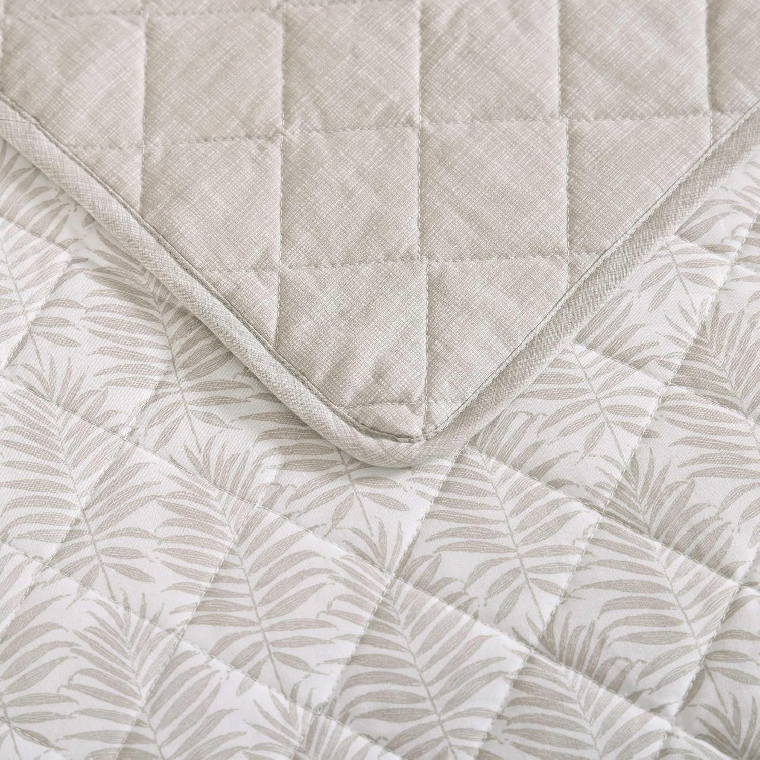 Tommy Bahama - King Quilt Set, Reversible Cotton Bedding with Matching Shams, Tropical Frond Leaf Inspired Bedding Set (Bahama Fronds Khaki, King)