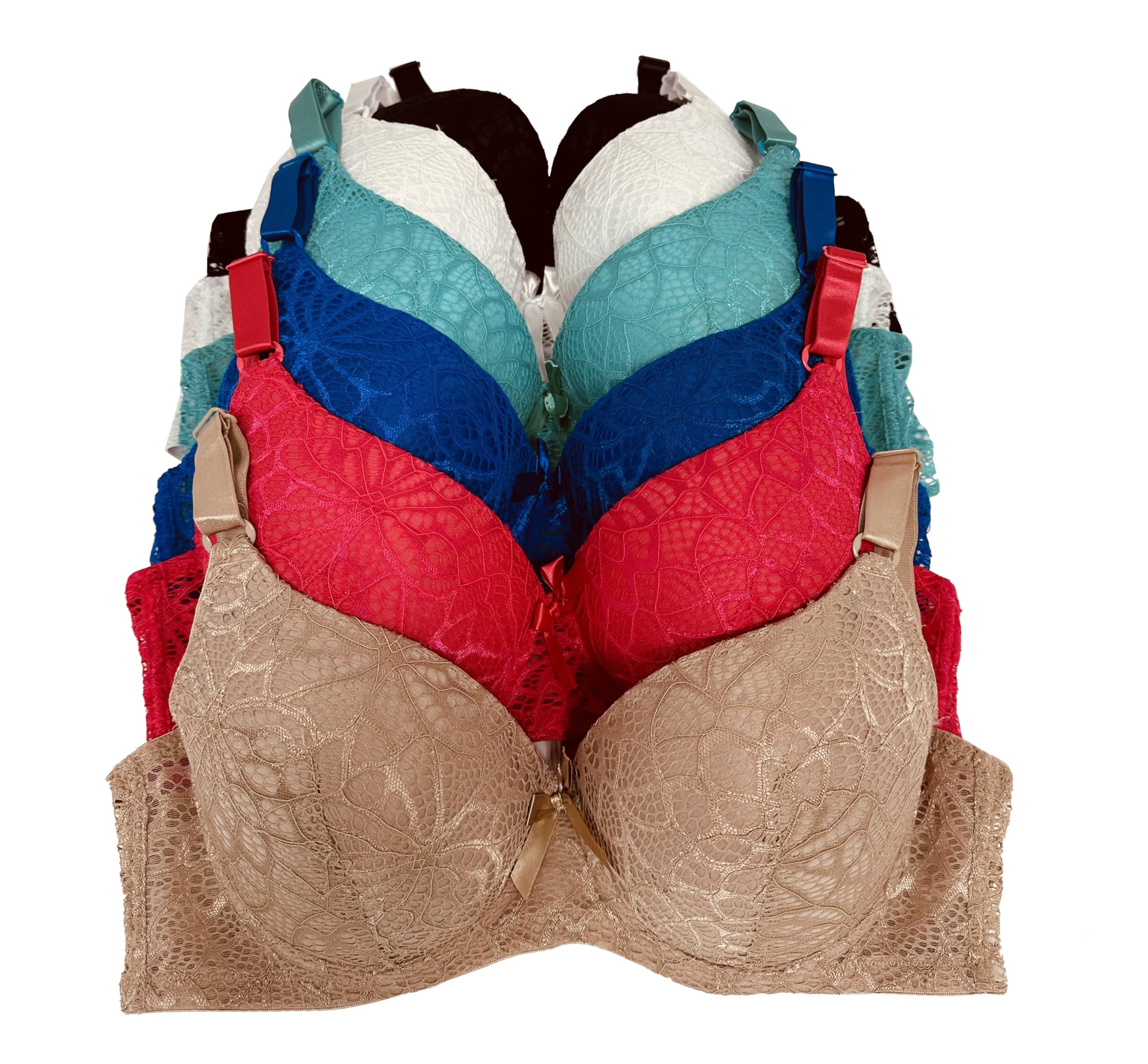 Viola's Secret 6 Pack of Color Print T-Shirt Bras B Cup C Cup and D Cup