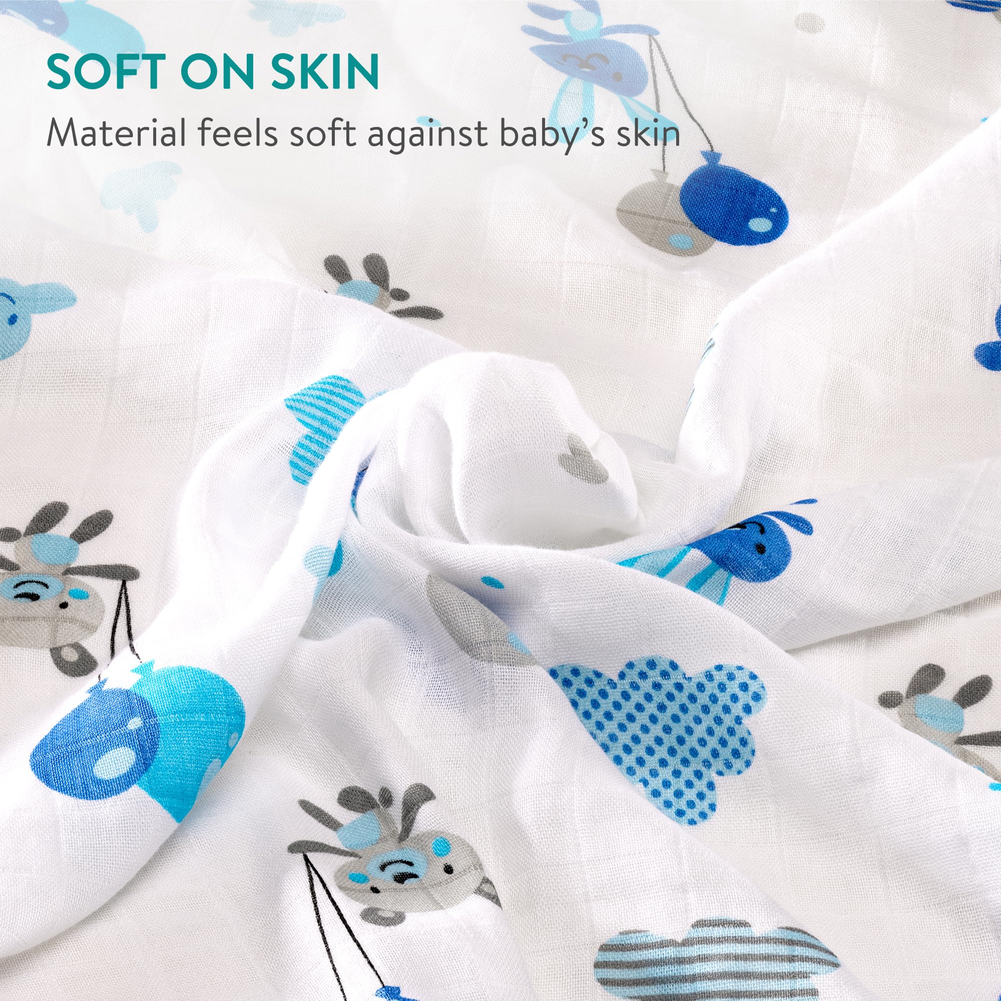 Navaris Set 4x Mussole per Neonato Misto Cotone e Viscosa Copertina 80x80cm Fascia per Allattamento Bianco Blu